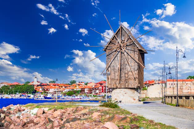 Photo of  old windmill in the ancient town of Nessebar, Burgas.