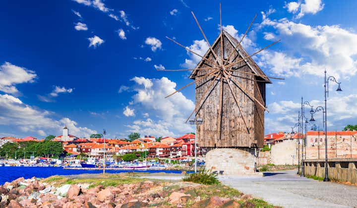 Photo of  old windmill in the ancient town of Nessebar, Burgas.