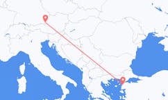 Fly fra Canakkale til Salzburg