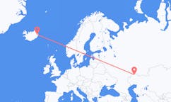 航班从哈萨克斯坦乌拉尔市到埃伊尔斯塔济市，冰岛塞尔