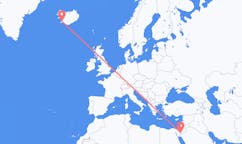 航班从约旦亚喀巴市到雷克雅维克市，冰岛塞尔