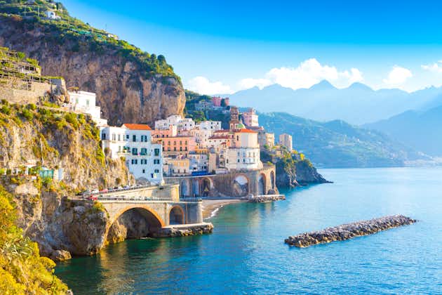 Photo of Morning view of Amalfi cityscape on coast line of mediterranean sea, Italy.