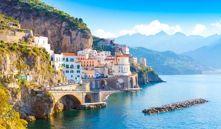 Photo of Morning view of Amalfi cityscape on coast line of mediterranean sea, Italy.