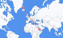航班从埃塞俄比亚德雷达瓦市到阿克雷里市，冰岛塞尔