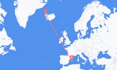 航班从西班牙Palma de Mallorca市到伊萨菲厄泽市，冰岛塞尔