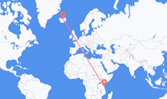 Flyrejser fra Zanzibar, Tanzania til Akureyri, Island