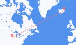 航班从美国德梅因市到埃伊尔斯塔济市，冰岛塞尔