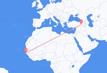 Flyg från Ziguinchor, Senegal till Mus, Turkiet