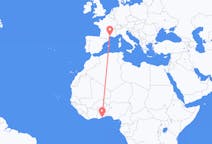 Flyg från Accra, Ghana till Montpellier, Frankrike