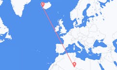 航班从阿尔及利亚贾奈特市到雷克雅维克市，冰岛塞尔