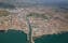 Photo of aerial view of the Tyrrhenian coastline and Fiumicino town, Lazio, Italy.
