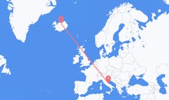 航班从意大利佩斯卡拉市到阿克雷里市，冰岛塞尔