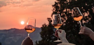 Weinprobe bei Sonnenuntergang im Weinberg