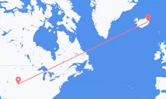 航班从美国丹佛市到埃伊尔斯塔济市，冰岛塞尔