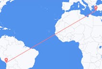 Flyg från Tacna, Peru till Rhodes, England, Grekland