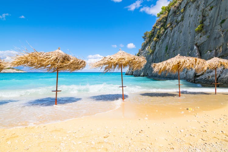 Photo of beautiful sunny day in Xigia beach, Zakynthos Island, Greece.