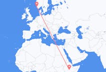 Flyreiser fra Goba, Etiopia til Stavanger, Norge