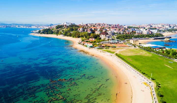 Santander city beach aerial panoramic view