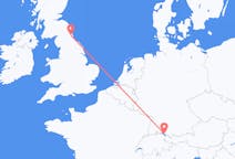Flyrejser fra Friedrichshafen, Tyskland til Newcastle upon Tyne, England