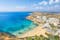 Photo of aerial view of beautiful landscape with Golden bay beach, Malta.