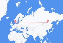 Flights from Neryungri, Russia to Billund, Denmark