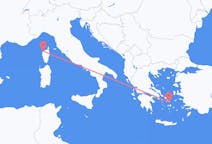 フランスのから カルヴィ (オート＝コルス県)、ギリシャのへ ミコノス島フライト