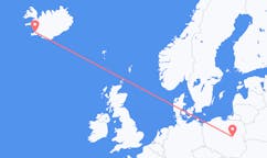 Flyreiser fra byen Reykjavik, Island til byen Warszawa, Polen