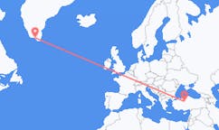 그린란드 나르사크에서 출발해 터키 앙카라로(으)로 가는 항공편
