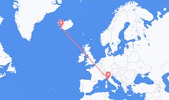 航班从意大利比萨市到雷克雅维克市，冰岛塞尔