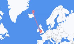 アイスランドのトールスホーンから、イングランドのエクセターまでのフライト