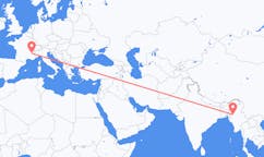 Flyg från Kalay, Myanmar (Burma) till Grenoble, Frankrike