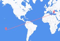 Flyg från Rurutu, Franska Polynesien till Rhodes, England, Grekland