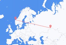 Fly fra Kurgan, Kurgan Oblast til Ålesund