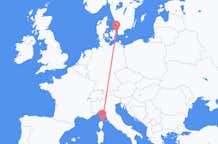 Vluchten van Bastia, Vercelli, Frankrijk naar Kopenhagen, Denemarken