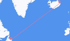 航班从加拿大甘德市到埃伊尔斯塔济市，冰岛塞尔