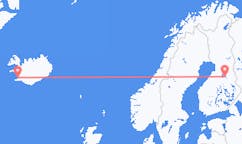 航班从芬兰卡亚尼市到雷克雅维克市，冰岛塞尔