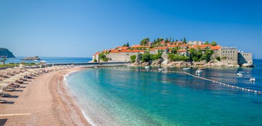 Photo of panoramic aerial view of old town of Budva, Montenegro.