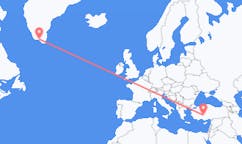 Flyrejser fra Narsaq, Grønland til Konya, Tyrkiet